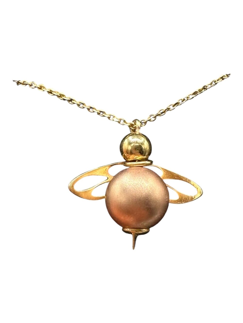 Bee Charm Pendant Necklace 14K Yellow Gold Rose Gold Accent Adjustable 18in